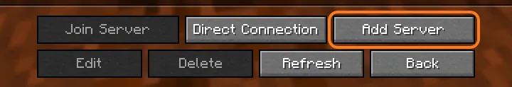 دکمهی Add Server در صفحهی Multiplayer ماینکرافت جاوا، کنار Join Server و Direct Connection